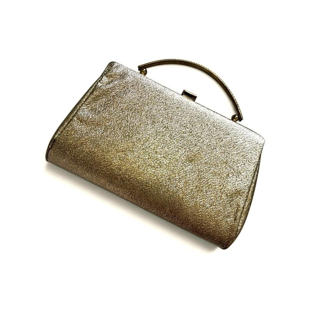 Vintage 50s 60s Gold Metallic Evening Bag Rhinestone Handle Clutch Purse